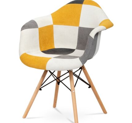 Sconto Jedálenská stolička AVIRA biela/žltá, patchwork