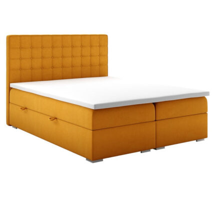 Čalúnená posteľ Charlize 140×200, žltá, vr. matraca a topperu