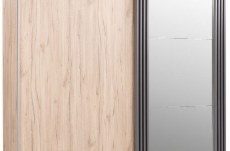 Skriňa s posuvnými dverami a zrkadlom eliot – dub estana/šedá