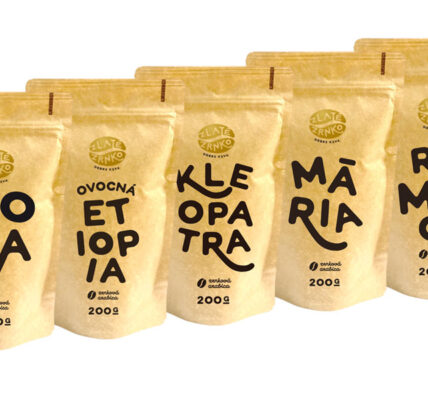 Káva Zlaté Zrnko – Spoznaj 5 káv na filtrovanú 1000g (Kolumbia, Etiópia, Kleopatra, Mária, Rómeo) MLETÁ – Mletie na domáci espresso kávovar a zalievan