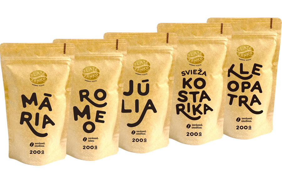 Káva Zlaté Zrnko – Spoznaj 5 káv na moku 1000g (Mária, Rómeo, Júlia, Kostarika, Kleopatra) MLETÁ – Mletie na domáci espresso kávovar a zalievanie – tu