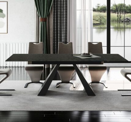 Rozkladací jedálenský stôl SALVADORE Čierna – melted glass,Rozkladací jedálenský stôl SALVADORE Čierna – melted glass