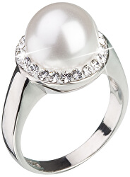 Evolution Group Strieborný perlový prsteň s kryštálmi Swarovski London Style 35021.1 54 mm