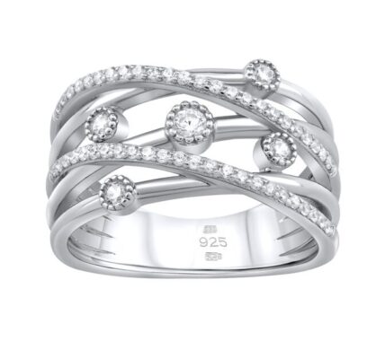 Luxusný strieborný prsteň ADHARA so zirkónmi veľkosť obvod 59 mm