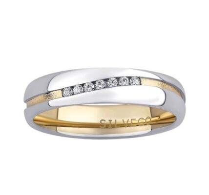 Snubný strieborný prsteň MARIAGE pozlátený žltým zlatom s Brilliance Zirconia veľkosť obvod 61 mm