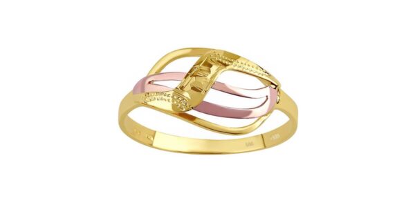 Zlatý prsteň s ručným rytím Rhea zo žltého a ružového zlata veľkosť obvod 54 mm