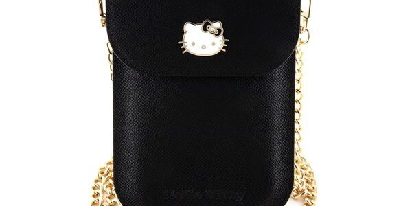 Taška na telefón Hello Kitty PU Metal Logo Leather, čierna