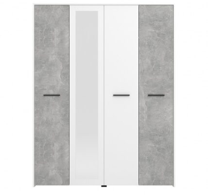 Štvordverová šatníková skriňa so zrkadlom geralt – betón/biela