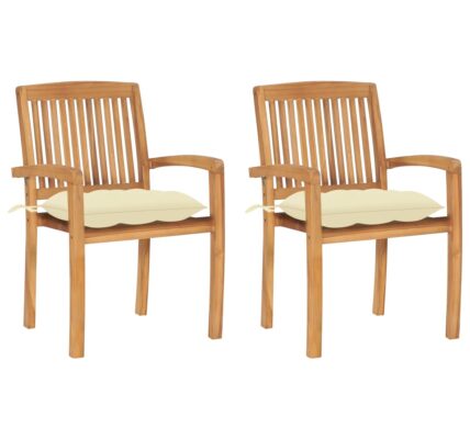 vidaXL Záhradné stoličky 2 ks krémovo-biele podložky tíkový masív