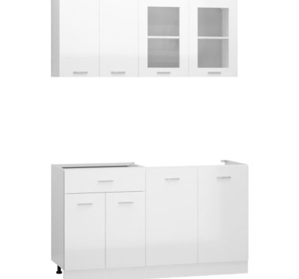 vidaXL 4-dielna súprava kuchynských skriniek lesklá biela drevotrieska
