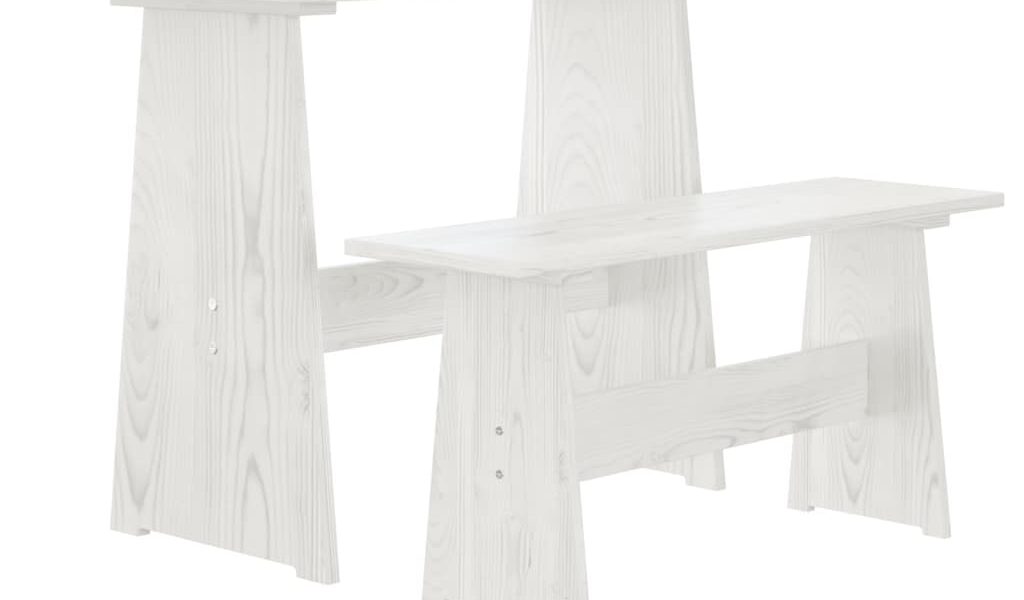 vidaXL Jedálenský stôl s lavicou, biely, borovicový masív