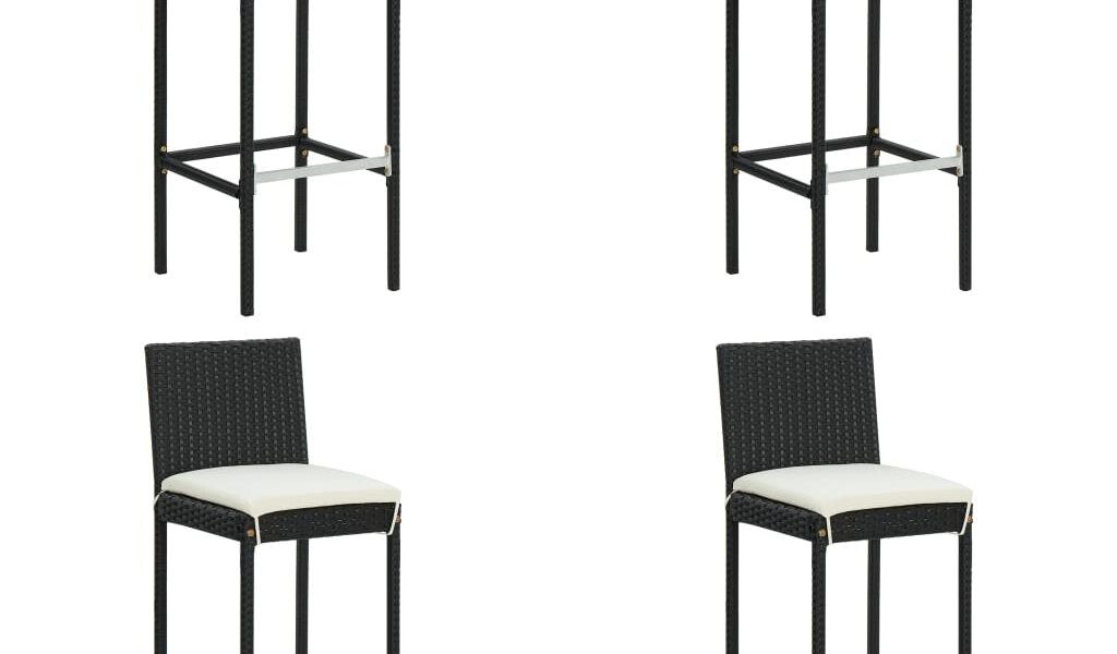 vidaXL Záhradné barové stoličky s vankúšmi 4 ks čierne polyratan