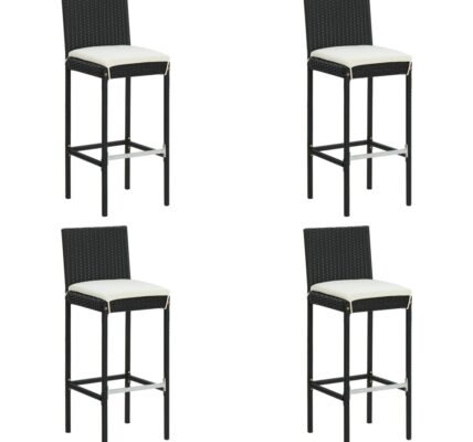 vidaXL Záhradné barové stoličky s vankúšmi 4 ks čierne polyratan