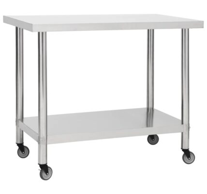 vidaXL Kuchynský pracovný stôl s kolieskami 100x45x85 cm nerezový