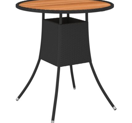 vidaXL Záhradný jedálenský stôl čierny Ø 70 cm polyratan a akáciový masív