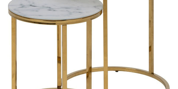 Konferenčný stolík Stenet – set 2 kusov (kruh, biela, zlatá)