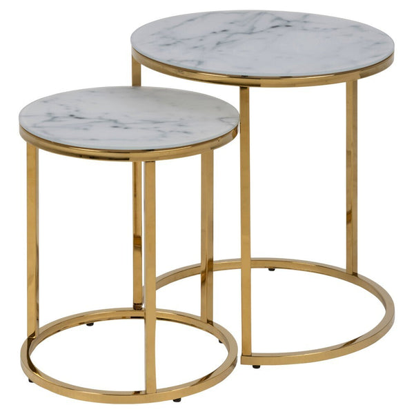 Konferenčný stolík Stenet – set 2 kusov (kruh, biela, zlatá)
