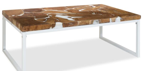 vidaXL Konferenčný stolík, teakové drevo a živica 110x60x40 cm