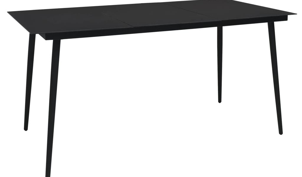 vidaXL Záhradný jedálenský stôl čierny 150x80x74 cm oceľ a sklo