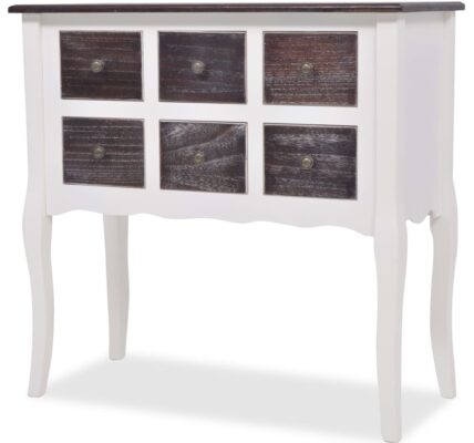 vidaXL Konzolový stolík so 6 zásuvkami, hnedo-biely, drevený