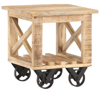vidaXL Príručný stolík na kolieskach 40x40x42 cm, surové mangové drevo