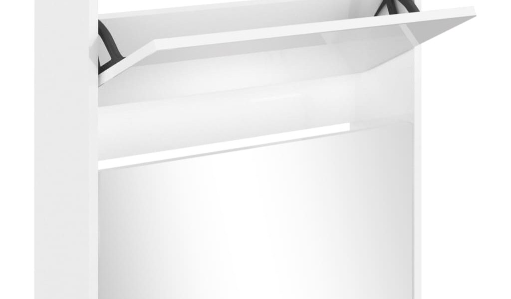 vidaXL Botník so zrkadlom 2-poschodový lesklý biely 63x17x67 cm