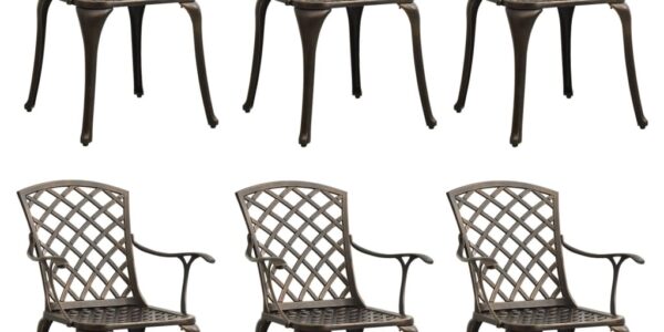 vidaXL Záhradné stoličky 6 ks odlievaný hliník bronzové