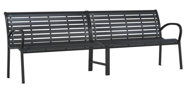 vidaXL Dvojitá záhradná lavička, čierna 231 cm, oceľ a WPC