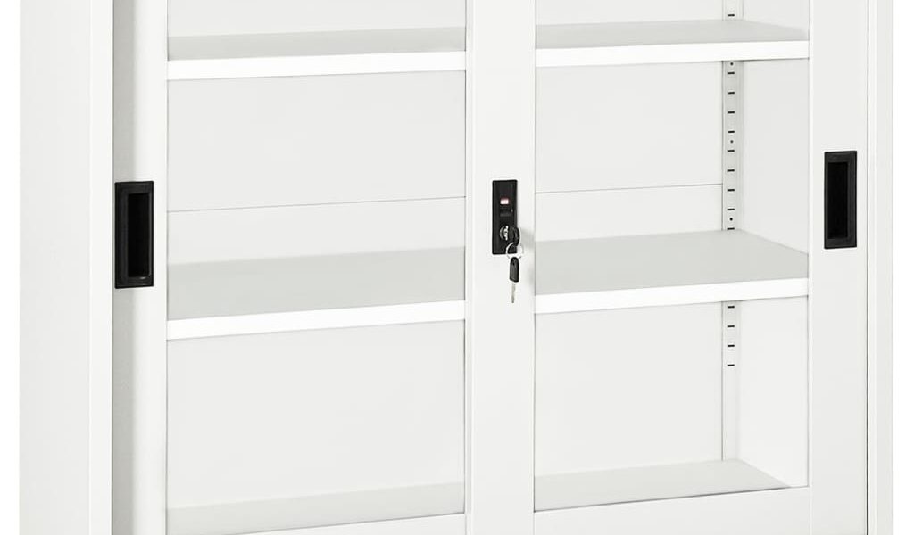 vidaXL Skriňa s posuvnými dverami biela 90x40x90 cm oceľ