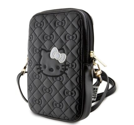 Taška na telefón Hello Kitty PU Leather Quilted Pattern Kitty Head Logo, čierna