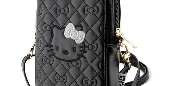 Taška na telefón Hello Kitty PU Leather Quilted Pattern Kitty Head Logo, čierna