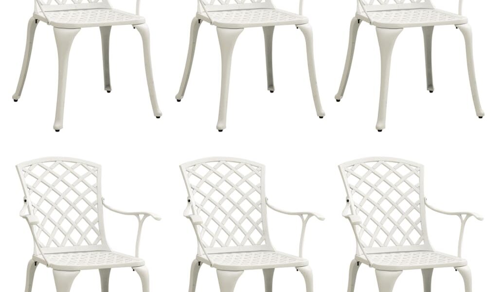 vidaXL Záhradné stoličky 6 ks odlievaný hliník biele