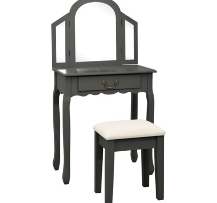 vidaXL Toaletný stolík so stoličkou sivý 65x36x128 cm drevo paulovnie MDF