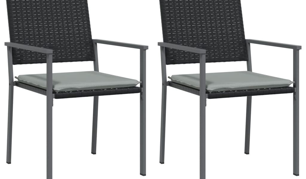 vidaXL Záhradné stoličky s vankúšmi 2ks čierne 54×62,5×89 cm polyratan