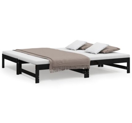 vidaXL Rozkladacia denná posteľ čierna 2x(75×190) cm borovicový masív