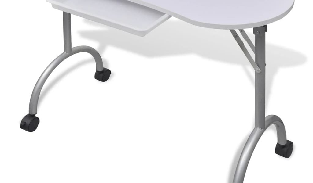 vidaXL Skladací biely stolík na manikúru s kolieskami