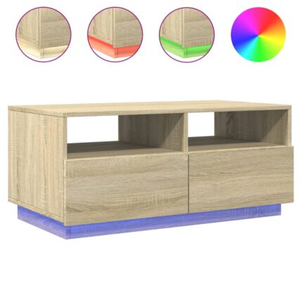 vidaXL Konferenčný stolík s LED svetlami, dub sonoma 90x49x40 cm