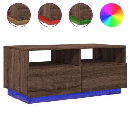 vidaXL Konferenčný stolík s LED svetlami, hnedý dub 90x49x40 cm