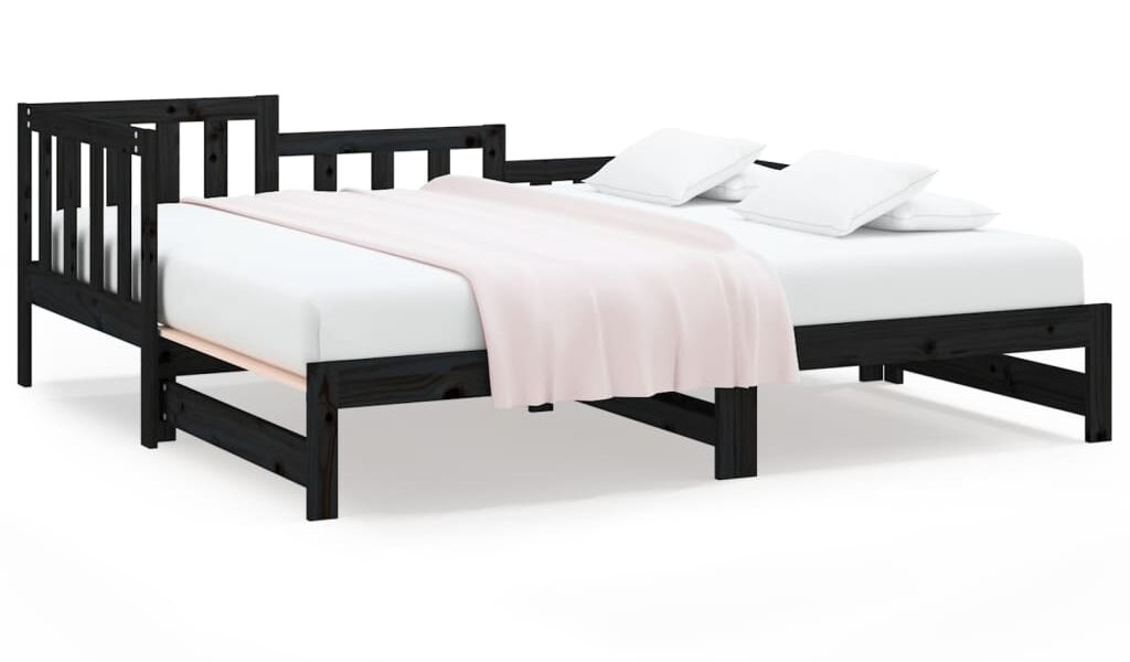 vidaXL Rozkladacia denná posteľ čierna 2x(80×200) cm borovicový masív