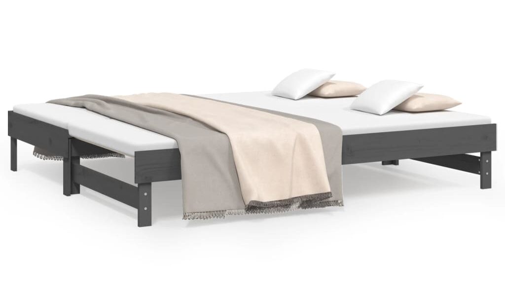 vidaXL Rozkladacia denná posteľ sivá 2x(80×200) cm borovicový masív