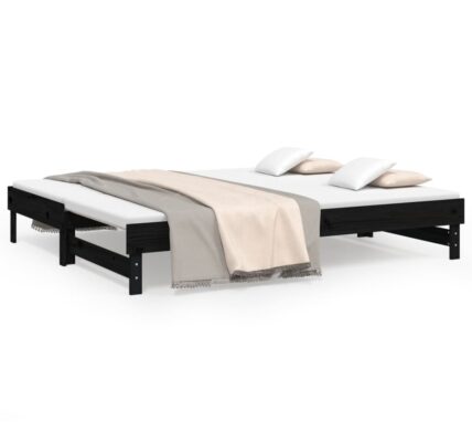 vidaXL Rozkladacia denná posteľ čierna 2x(100×200) cm borovicový masív