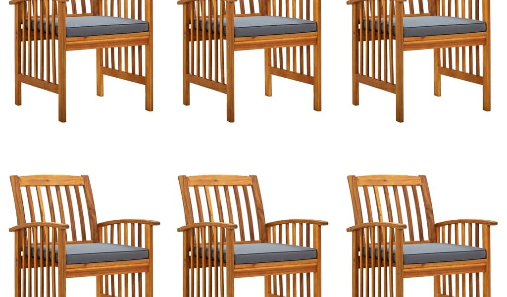 vidaXL Záhradné jedálenské stoličky 6 ks so sedákmi akáciový masív