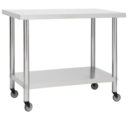 vidaXL Kuchynský pracovný stôl s kolieskami 100x60x85 cm nerezový