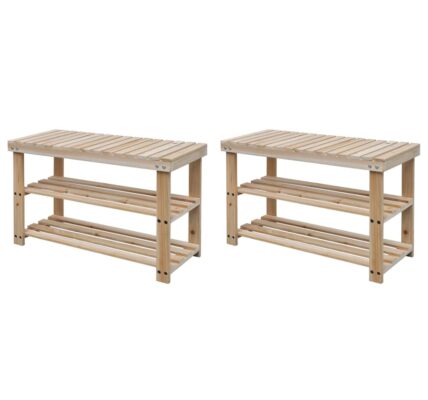 vidaXL Botník s lavičkou 2-v-1 masívne drevo 2 ks