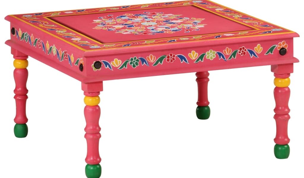vidaXL Konferenčný stolík ružový ručne maľovaný masívny mangovník