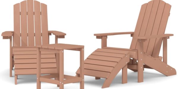 vidaXL Záhradné stoličky Adirondack s podnožkou a stolíkom HDPE hnedé