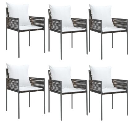 vidaXL Záhradné stoličky s vankúšmi 6 ks hnedé 54x61x83 cm polyratan