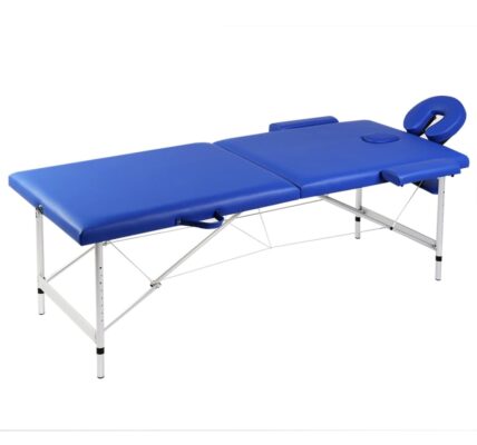 vidaXL Modrý skladací masážny stôl, 2 zóny, hliníkový rám