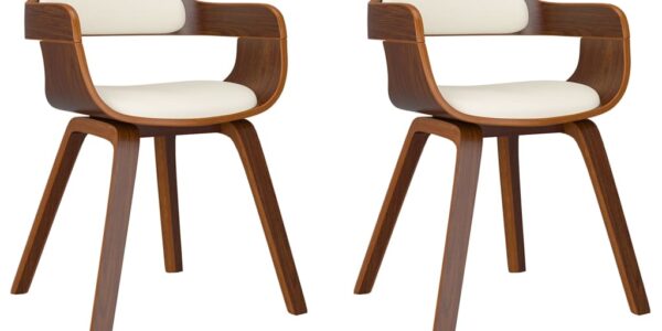 vidaXL Jedálenské stoličky 2 ks, krémové, ohýbané drevo a umelá koža