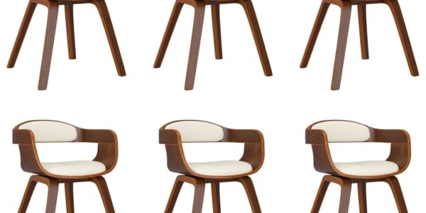 vidaXL Jedálenské stoličky 6 ks, krémové, ohýbané drevo a umelá koža
